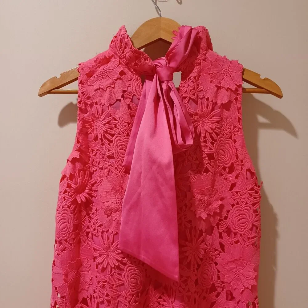 Tuckernuck Guipure Lace Blythe Sleeveless Floral Dress Pink Size L Preppy Party - Picture 8 of 10
